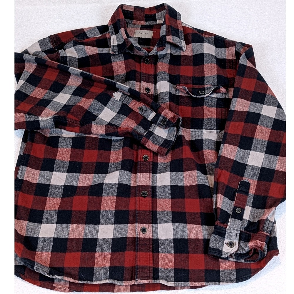 JACHS New York 2XL Mens Plaid Flannel Shirt Red Black Gray Button Down Casual - Picture 2 of 12